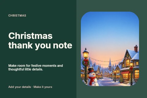 Christmas thank you note postcard template