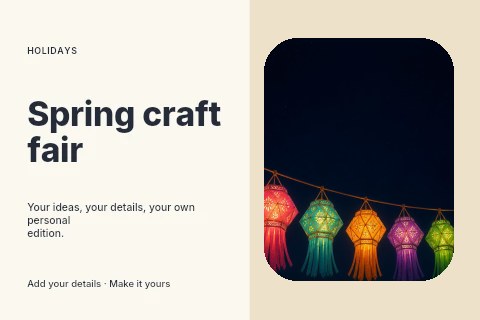 Colorful hanging decorative lanterns at night in Spring craft fair postcard template
