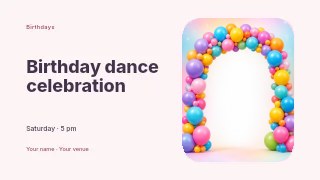 Colorful Balloon Arch Frame in Birthday dance celebration · Horizontal photo dialogue