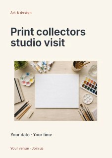 Print collectors studio visit flyer template · Modern programme
