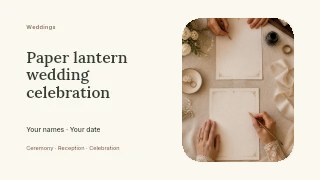 Paper lantern wedding celebration presentation cover template · Horizontal photo dialogue