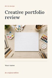 Creative portfolio review book cover template · Title & photograph