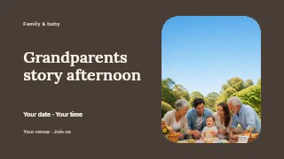 Grandparents story afternoon presentation cover template · Horizontal photo dialogue