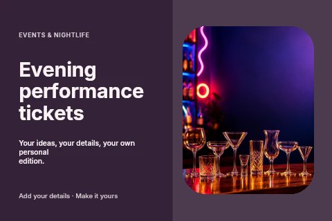 Various empty cocktail glasses on bar in Evening performance tickets postcard template