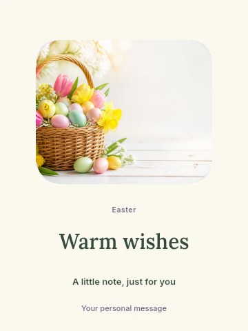 Easter basket with colored eggs and flowers in Spring greetings greeting card template
