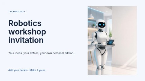 Friendly robot serving coffee on tray in Robotics workshop invitation youtube thumbnail template