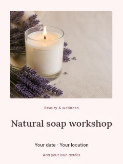 Lit candle with dried lavender on fabric in Natural soap workshop · Quiet photo gallery