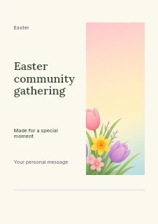 Easter bunny silhouette with spring flowers in Easter community gathering · Split portrait