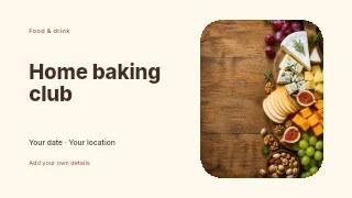 Home baking club presentation cover template · Horizontal photo dialogue