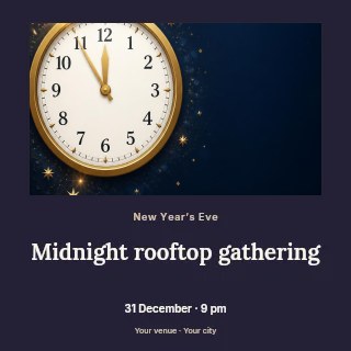 Classic clock striking midnight in Midnight rooftop gathering · Quiet photo gallery