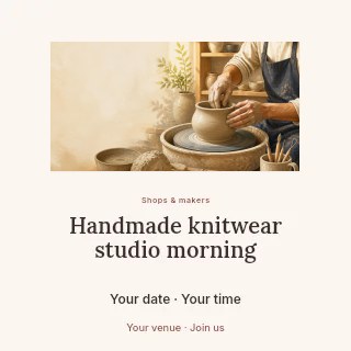 Handmade knitwear studio morning social media post template · Picture window
