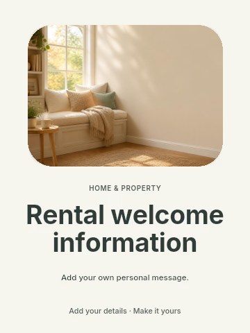 Rental welcome information greeting card template
