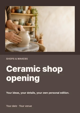 Crafting a ceramic pot on pottery wheel in Ceramic shop opening flyer template