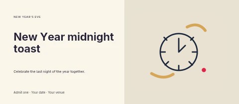 Midnight countdown clock · Duotone in New Year midnight toast event ticket template