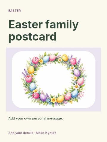 Easter family postcard greeting card template