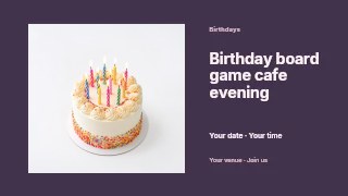 Birthday board game cafe evening presentation cover template · Horizontal photo dialogue