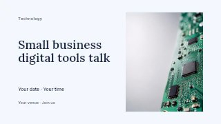 Small business digital tools talk presentation cover template · Horizontal photo dialogue