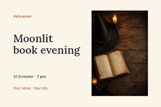 Moonlit book evening postcard template · Horizontal photo dialogue