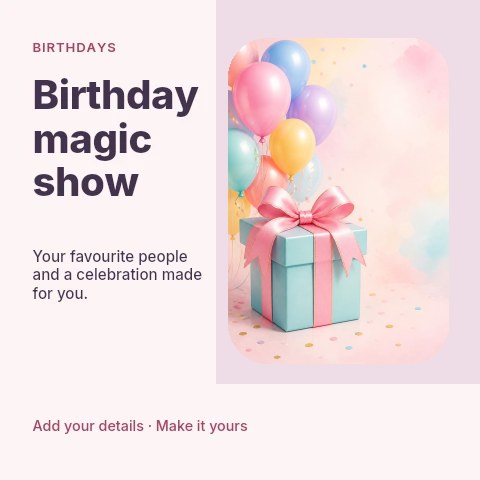 Birthday magic show social media post template