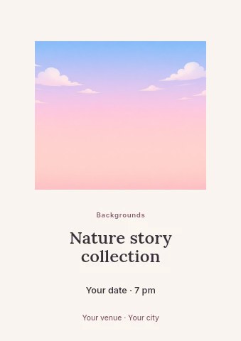 Pastel sky with scattered fluffy clouds in Nature story collection flyer template