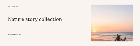 Sunset beach with driftwood log in Nature story collection banner template