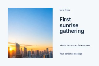 First sunrise gathering postcard template · Horizontal photo dialogue