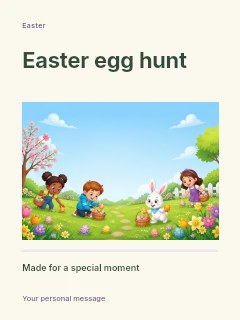 Easter egg hunt greeting card template · Title & photograph