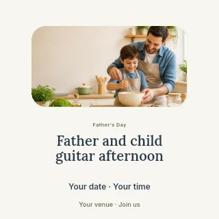 Father and child guitar afternoon social media post template · Picture window