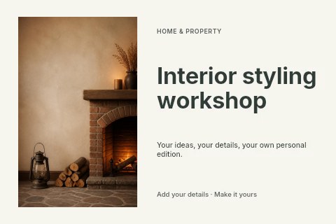 Interior styling workshop postcard template
