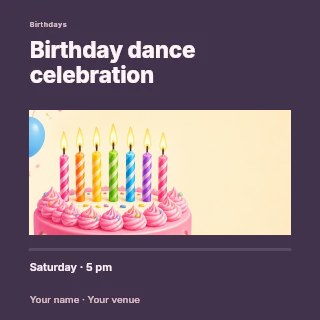 Colorful birthday cake with candles in Birthday dance celebration · Title & photograph