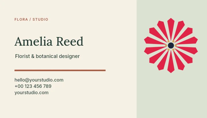 Ray flower · 14 petals and stamen centre in Flora studio · Botanical business card