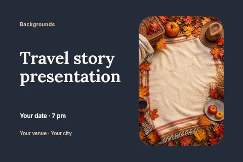 Autumn picnic blanket with fall decor in Travel story presentation postcard template
