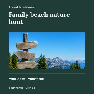 Family beach nature hunt social media post template · Title & photograph