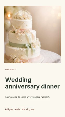 Three-tier white wedding cake with flowers in Wedding anniversary dinner instagram story template