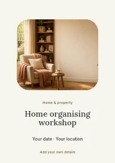 Home organising workshop flyer template · Picture window