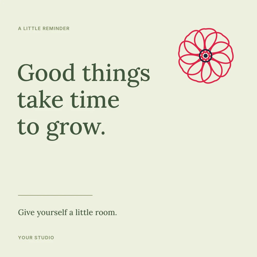 Ribbon flower · 9 petals and ring centre in Room to grow · Botanical quote post