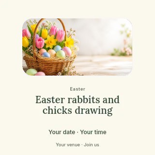 Easter rabbits and chicks drawing social media post template · Picture window