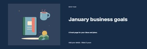 Fresh morning with a diary and warm tea in January business goals banner template