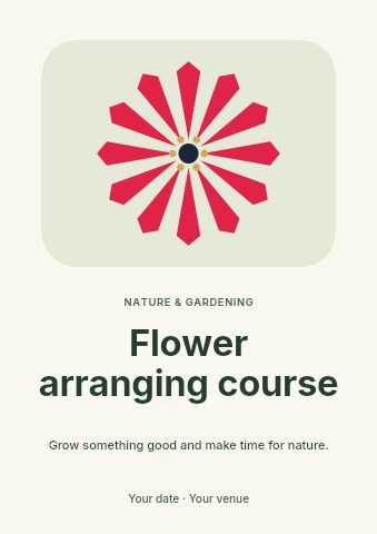 Ray flower · 12 petals and stamen centre in Flower arranging course flyer template