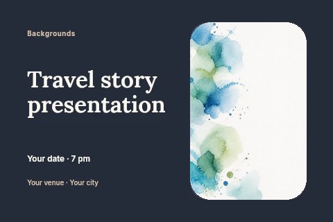 Abstract watercolor splash background in Travel story presentation postcard template