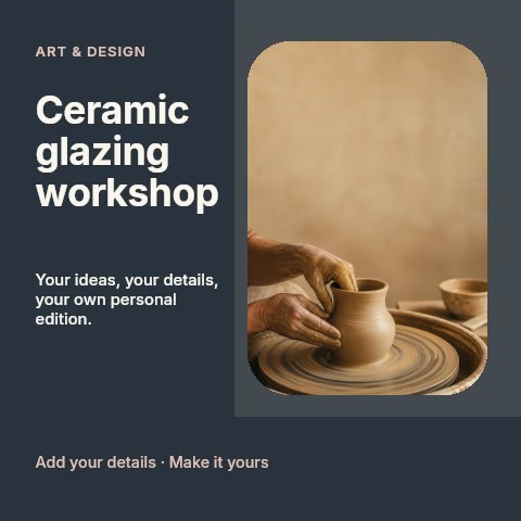 Hands shaping pottery on wheel in Ceramic glazing workshop social media post template
