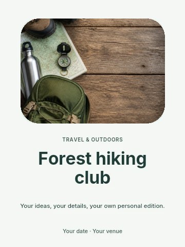 Hiking gear with boots and backpack in Forest hiking club invitation template