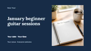 January beginner guitar sessions presentation cover template · Horizontal photo dialogue