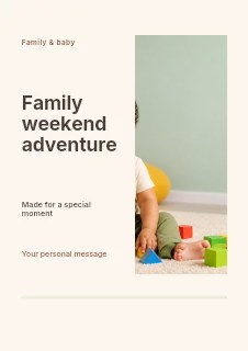 Smiling toddler playing with colorful blocks in Family weekend adventure · Split portrait