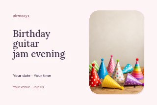 Birthday guitar jam evening postcard template · Horizontal photo dialogue