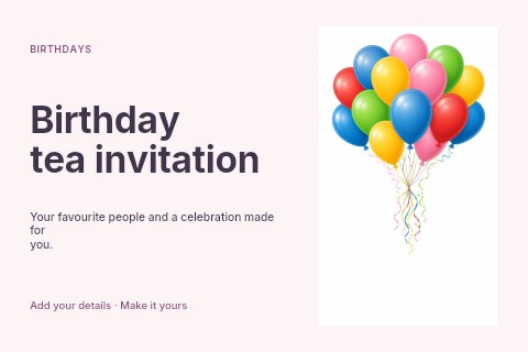 Birthday tea invitation postcard template