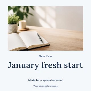 Minimalist workspace with blank notebook in January fresh start · Quiet photo gallery