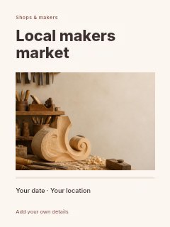 Traditional woodworking bench with tools in Local makers market · Title & photograph