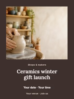 Crafting a ceramic pot on pottery wheel in Ceramics winter gift launch poster · Quiet photo gallery