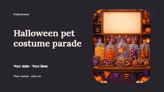 Halloween pet costume parade presentation cover template · Horizontal photo dialogue